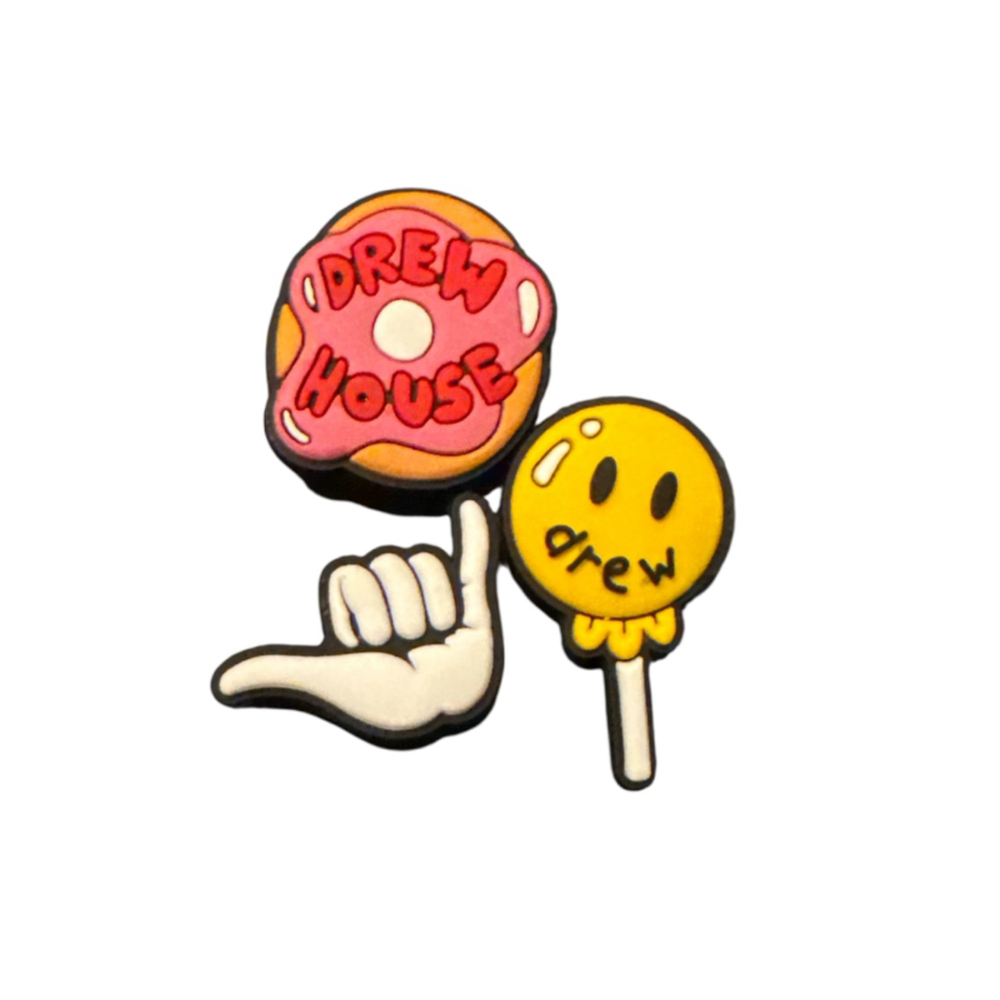 Lollipop Drew Yellow Pink White Donut Smiley Hand Shoe Charms Set One Size